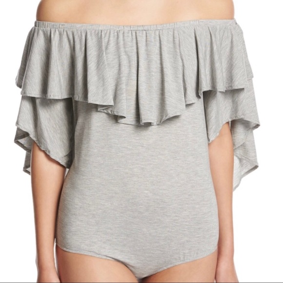 Little Black Bodysuit Gray Ruffle Bodysuit - Picture 2 of 8